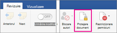 On the Review tab, Protect Document is highlighted