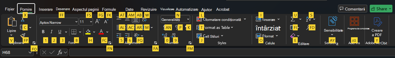 Sfaturi despre tastele pentru panglica Excel.