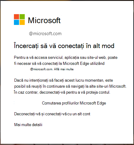 mesaj afișat atunci când este necesară conectarea la browserul Microsoft Edge