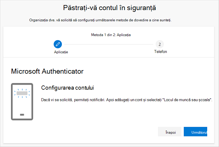 Expertul Păstrați-vă contul în siguranță, afișând pagina Configurarea contului de autentificare