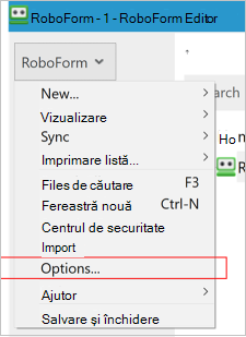 Desktop Roboform options menu