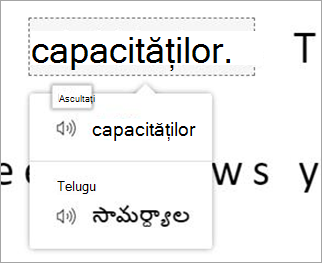 Captură de ecran a traducerii.