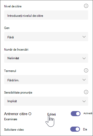 Captură de ecran a pasajului selectat, cu opțiuni suplimentare pentru modificarea atribuirii