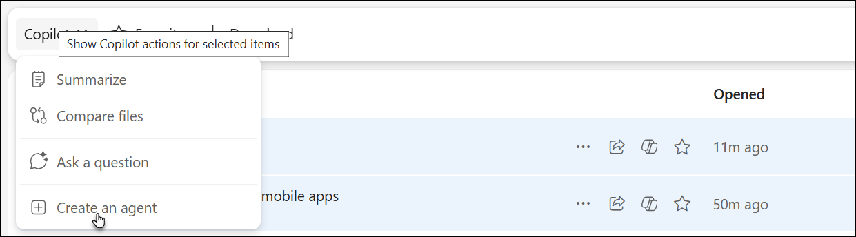 Captură de ecran care arată cum să accesați și să creați un agent în OneDrive.
