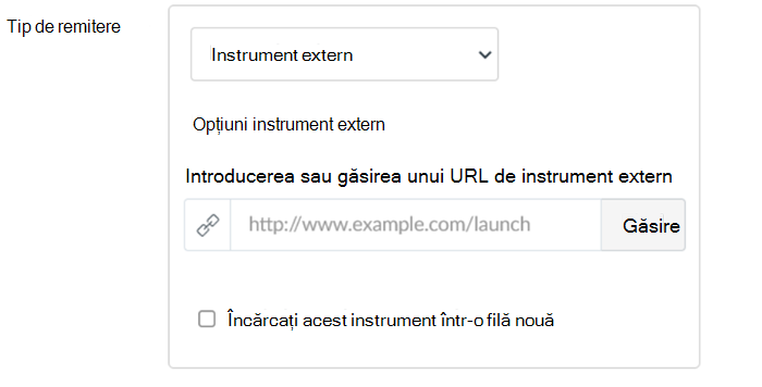 Lista verticală Tip remitere, cu instrumentul Extern evidențiat
