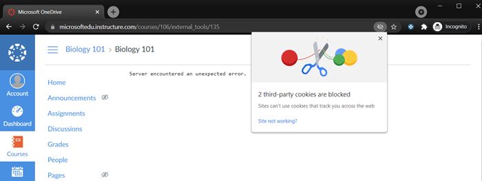 Modulele cookie de mesaje de eroare Google Chrome sunt blocate