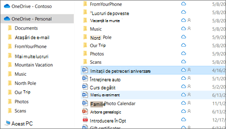 Captură de ecran care afișează folderul OneDrive Personal în Explorer.