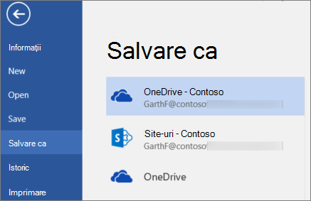 Salvarea unui document Word în OneDrive pentru business