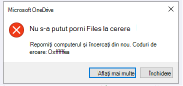 Eroare OneDrive: Nu s-a putut porni Files la cerere Reporniți computerul și încercați din nou. Coduri de eroare: <cod de eroare>