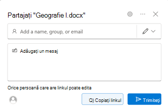 Caseta de dialog Partajare