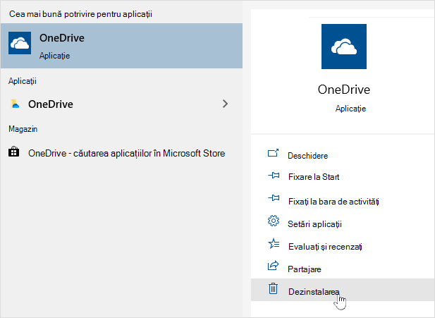 Dezinstalarea aplicației Magazin OneDrive