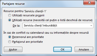 opțiunile casetei de dialog de partajare resurse