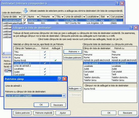 Imaginea casetei de dialog Adăugare la lista de destinatari