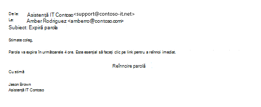 Un exemplu de mesaj de înșelătorie