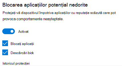 Controlul de blocare a aplicațiilor potențial nedorite din Windows 10.