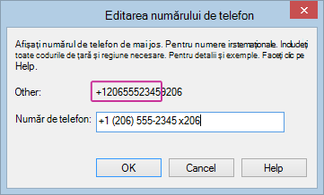 Lync editează numerele de telefon cu interior adăugat