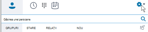 Opțiunile din meniul principal Skype for Business
