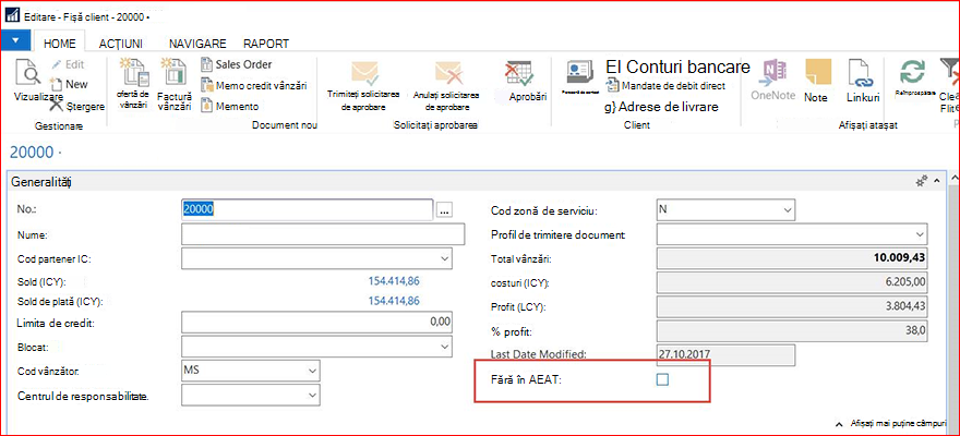 Informații SII pe cardul de client