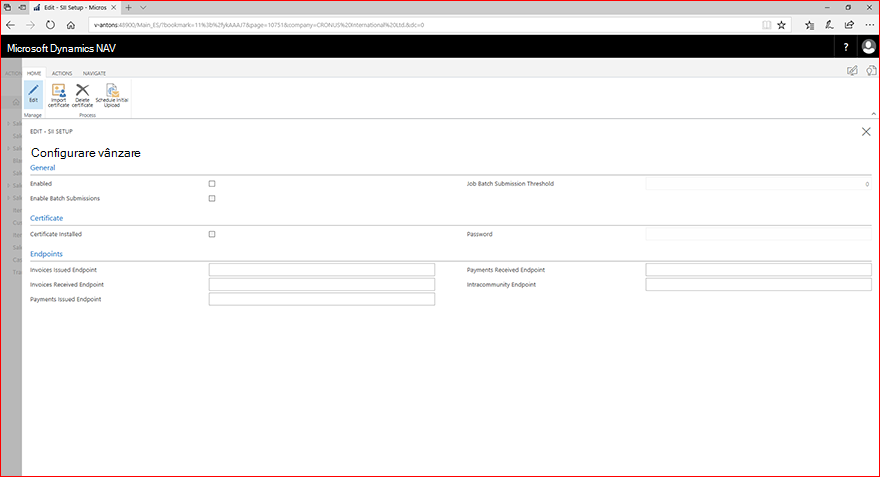 Pagina Configurare SII