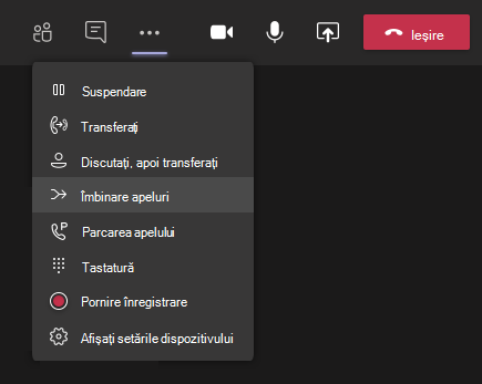 Butonul Îmbinare apeluri din meniu