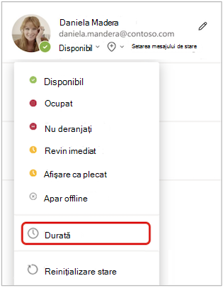 Duration on status menu