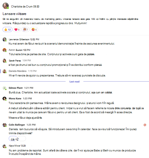 Vizualizarea completă a unei conversații de canal