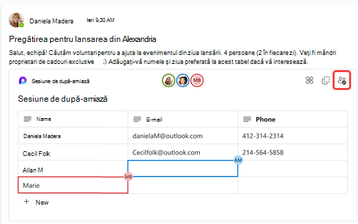 Captură de ecran afișând mai multe persoane lucrând simultan la o componentă Loop