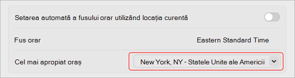 Setări pentru a modifica fusul orar pe MacOS