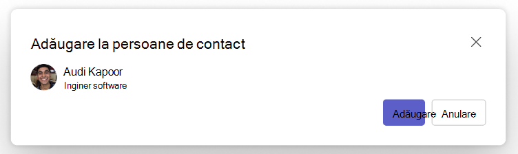 Captură de ecran a butonului Adăugare la persoane de contact din aplicația People