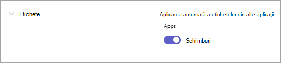 Comutatorul Ture în setările Teams pentru etichetele bazate pe tură în Teams.