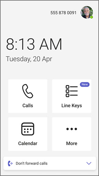 Apăsați pe pagina de pornire Taste linie telefonică Teams