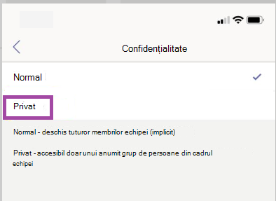 Setările canalului privat.