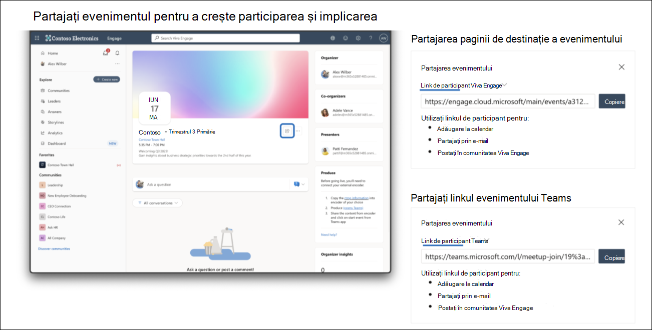Partajați linkul evenimentului sau pagina de destinație a evenimentului