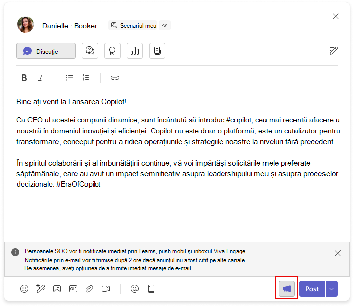 Efectuarea unui anunț