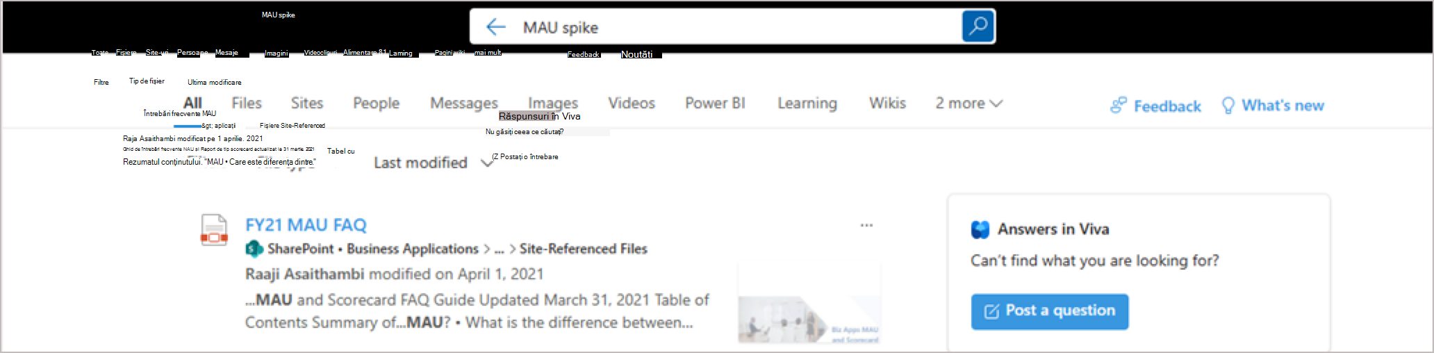 Această captură de ecran vă arată cum puteți căuta conținut Answers pe toate dispozitivele Microsoft.