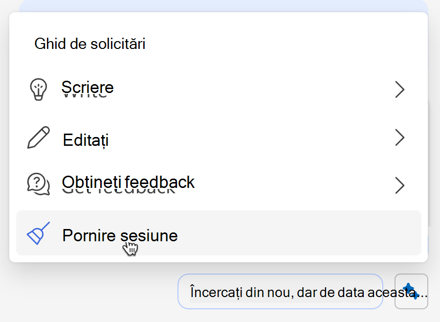 Captura de ecran arată cum să goliți memoria Copilots din meniul cu scântei.