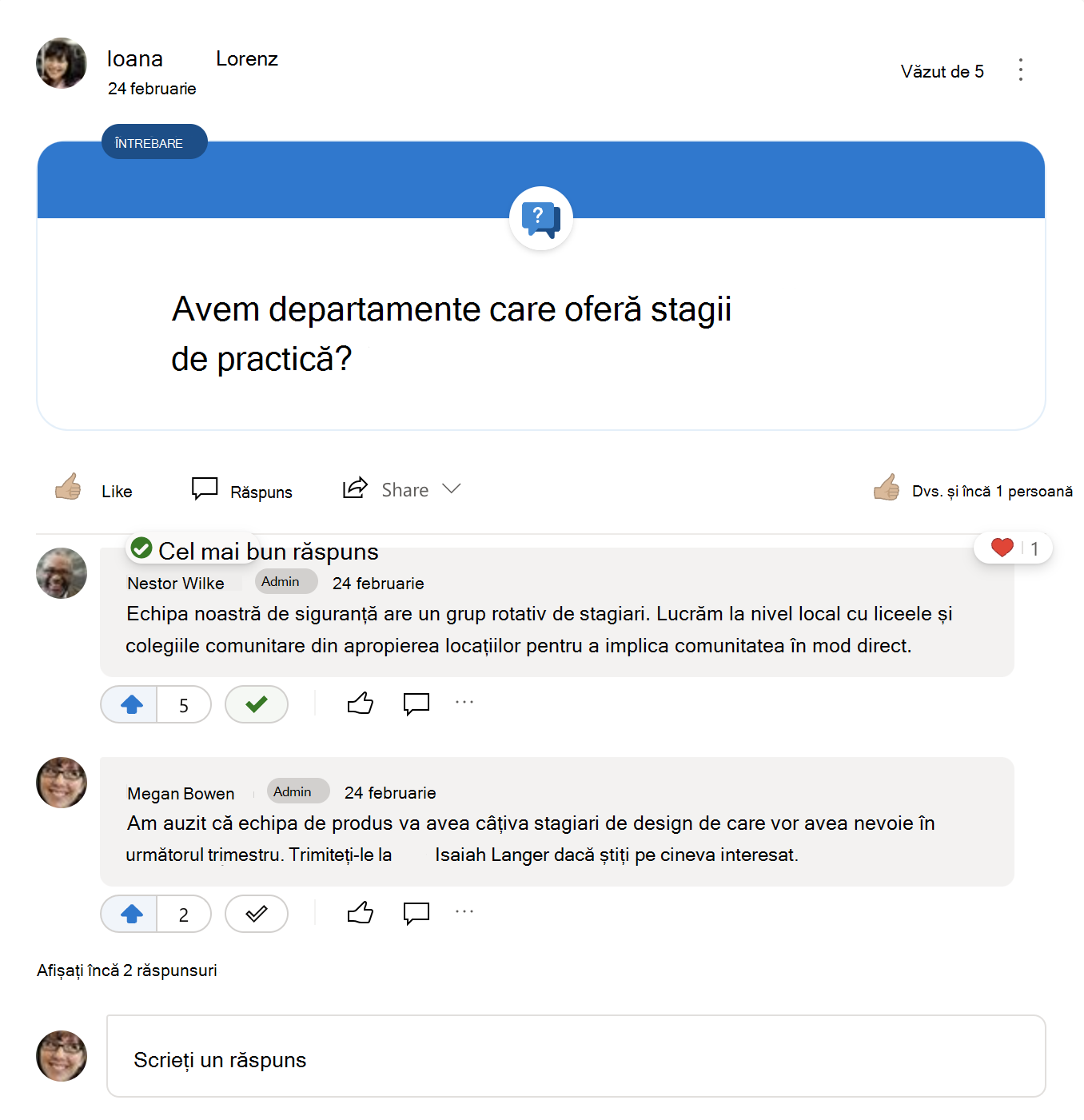 Cel mai bun răspuns la o întrebare Yammer