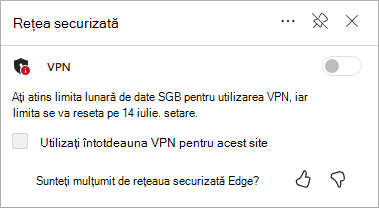 captură de ecran cu reîmprospătarea limitei de date de rețea securizată Edge