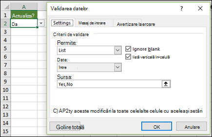 Sursa listei verticale este introdusă manual