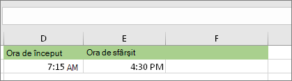 Data/ora de început a orei 7:15, data/ora de sfârșit a orei 16:30