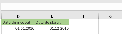 Data de început din celula D53 este 1.01.2016, data de sfârșit este în celula E53 este 31.01.2016