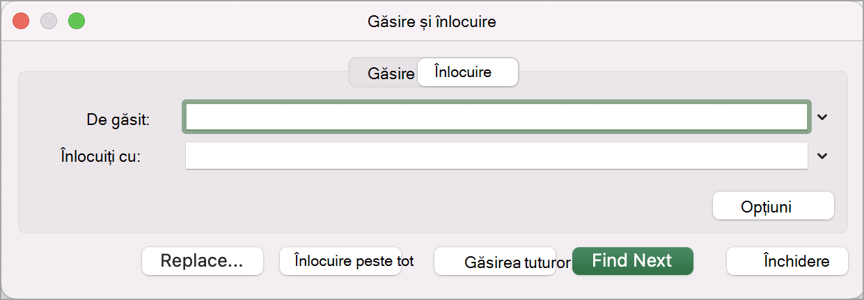Fereastra Găsire și înlocuire
