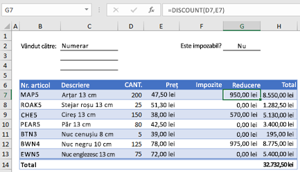 Example order form with a custom function