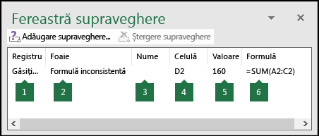 Fereastră supraveghere permite monitorizarea cu ușurință a formulelor utilizate într-o foaie de lucru