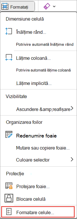 Formatarea celulelor pentru Excel