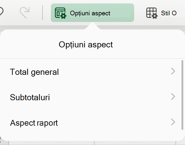 Lista verticală Aspect PivotTable de pe iPad.