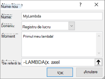 Definirea unei funcții LAMBDA în Gestionare nume