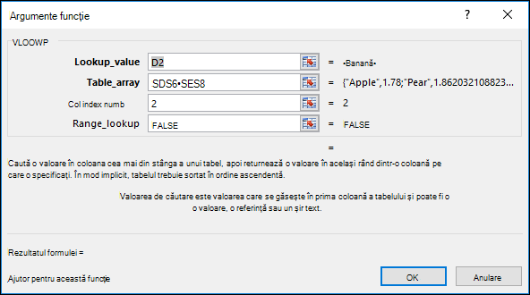 Exemplu de casetă de dialog cu expertul Formulă.