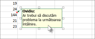 Faceți clic pe bordura casetei de comentarii pentru a o muta sau a o redimensiona