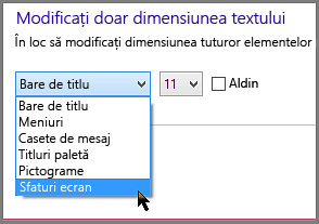Setări de format pentru sfaturi ecran Windows 8
